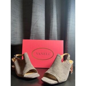 Vaneli‎ Elija Fango Suede Perforated Peep Toe Slingback Block Heel Sandals 10M